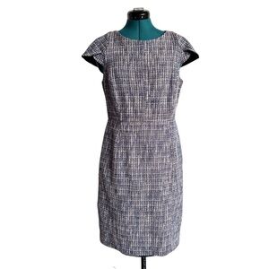 J. Crew Blue Tweed Sheath Midi Dress with Flutter Cap Sleeves